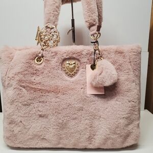 Elegant Juicy Couture Dusty Blush Faux Fur Tote Bag